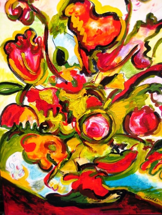 Schipol Tulips, acrylic on canvas 40 x 36